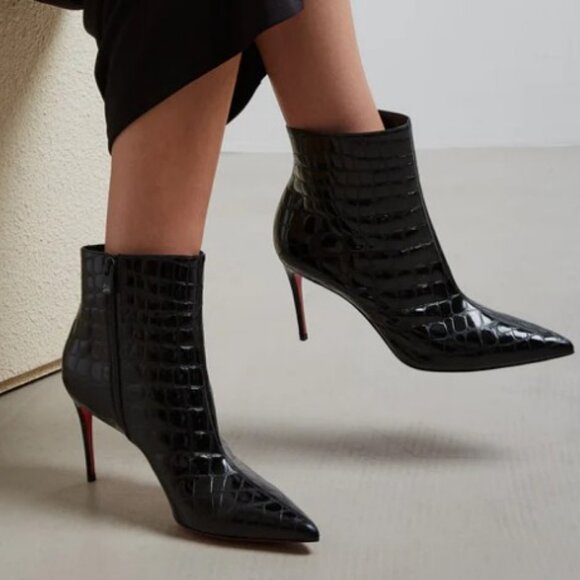 NEW Christian Louboutin 85 Croc-Effect Ankle Boots – Red Sole – Size 36.5 - Picture 1 of 6